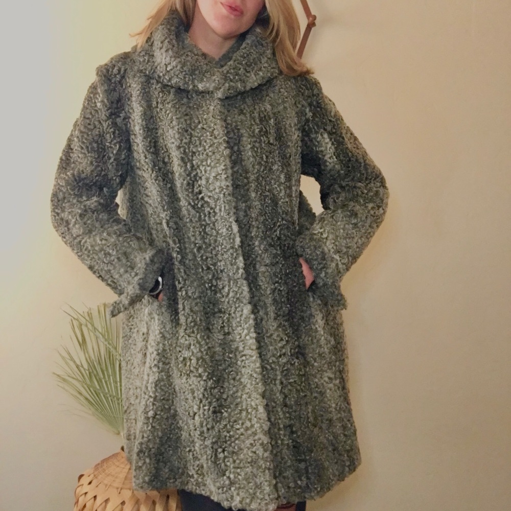 Vintage Persian lamb wool fur coat jacket grey